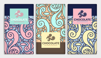 Abstract set of chocolate bar packaging design. Vector luxury template with ornament elements. Can be used for background and wallpaper. Great for food and drink package types.