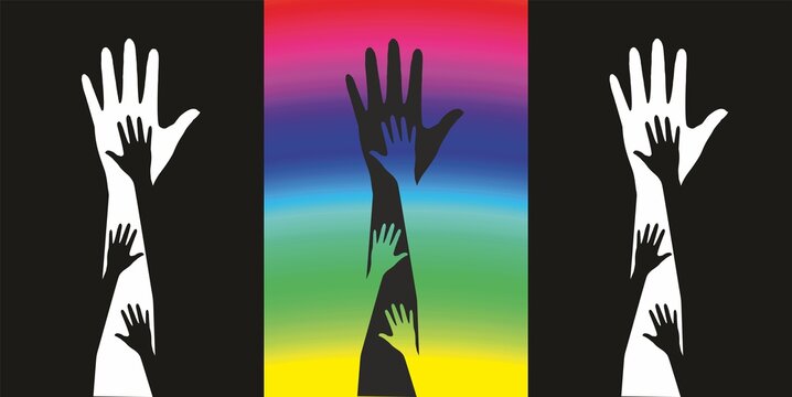 Reaching for support. Abstract hands in collection with three alternatives. Vector illustration. EPS10.