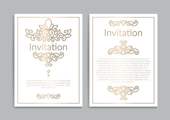 Fototapeta na wymiar Gold and white greeting card design. Luxury vector ornament template. Great for invitation, flyer, menu, brochure, postcard, background, wallpaper, decoration, packaging or any desired idea.