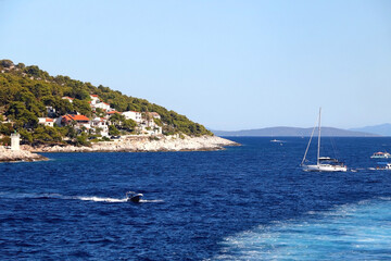 Obraz premium View of town Hvar on island Hvar, Croatia. Hvar is popular summer travel destination.