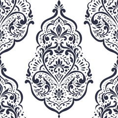 White and black damask vector seamless pattern. Vintage, paisley elements. Traditional, Turkish motifs. Great for fabric and textile, wallpaper, packaging or any desired idea.
