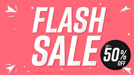 Flash Sale up to 50% off, poster design template, discount banner, vector illustration