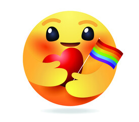 High quality emoticon on white background. Emoji with Pride flag Red Heart. Pride emoji. Rainbow emoticon.