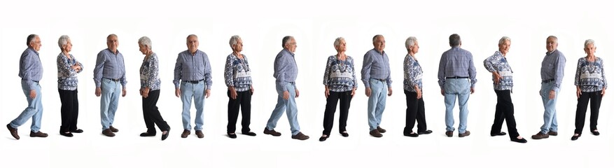 line of various pose of same couple on white background - Powered by Adobe