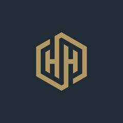 Hexagon cube letter HH logo design inspiration