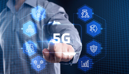 The concept of 5G network, high-speed mobile Internet, new generation networks. Business, modern technology, internet and networking concept