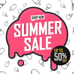 Summer Sale up to 50% off, poster design template, season best offer. Discount banner for online shop, vector illustration.