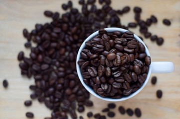many coffee beans in the glass 