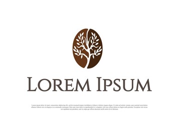 Simple Minimalist Coffee Bean with Plant Tree for Shop, Cafe, Restaurant or Coffee Farm Product Logo Design Vector
