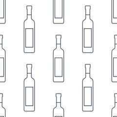 Vodka bottles seamless pattern. Line art style. Outline image. Black and white repeat template. Party drinks concept. Illustration on white background. Flat design style for any purposes