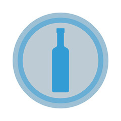 Bottle of vodka. Background is circle. Isolated color object design beverage. Graphic illustration in flat style. Simple icon for restaurant, pub, party