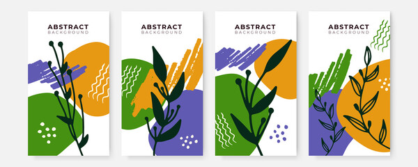 Set of floral universal artistic templates. Good for greeting cards, invitations, flyers and other graphic design. Vector set of colourful social media stories design templates, summer backgrounds  