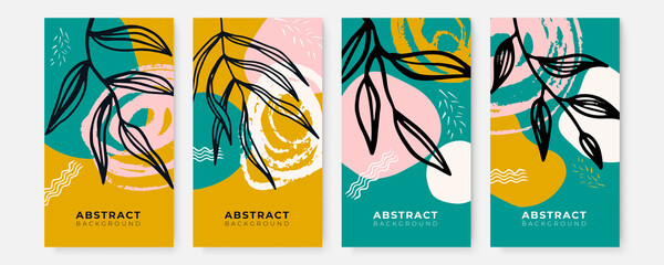 Set of floral universal artistic templates. Good for greeting cards, invitations, flyers and other graphic design. Vector set of colourful social media stories design templates, summer backgrounds  