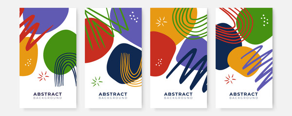 Set of floral universal artistic templates. Good for greeting cards, invitations, flyers and other graphic design. Vector set of colourful social media stories design templates, summer backgrounds  