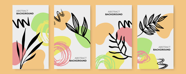 Fototapeta na wymiar Set of floral universal artistic templates. Good for greeting cards, invitations, flyers and other graphic design. Vector set of colourful social media stories design templates, summer backgrounds 