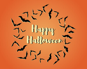 Happy halloween, the bats, vector, orange, postcard, poster, banner, calligraphy