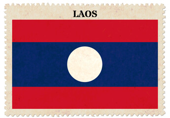 Laos flag Postage stamp isolated on white background with clipping path