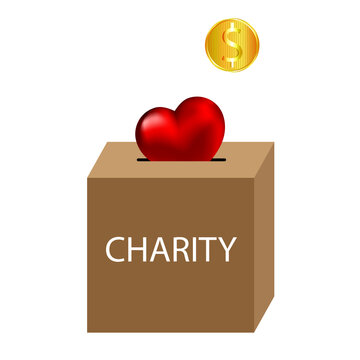 Charity box with heart and money, vector art illustration.
