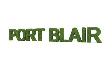 3d rendering of green grass PORT BLAIR word isolated on white background