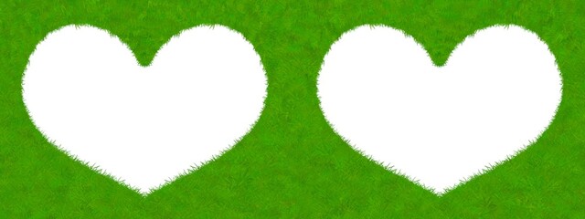 Two hearts shape made from green grass frame. Love earth, To save the earth concept