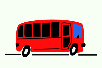 Cute red bus isolated on white background. A hand-drawn doodle-style bus. Children's vector illustration for poster, T-shirt, postcard, book © Zueva Alyona