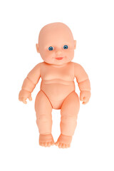 A toy doll without clothes. Toy baby on a white background, isolated image