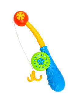 Toy children's fishing rod on a white background, isolated image