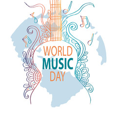 World music day with guitar poster concept. June 21
