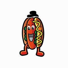 Hot dog cartoon vector design character or mascot logo hot dog