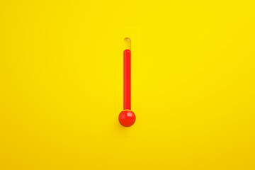red thermometer over yellow background, 3d rendering, concept of hot summer weather
