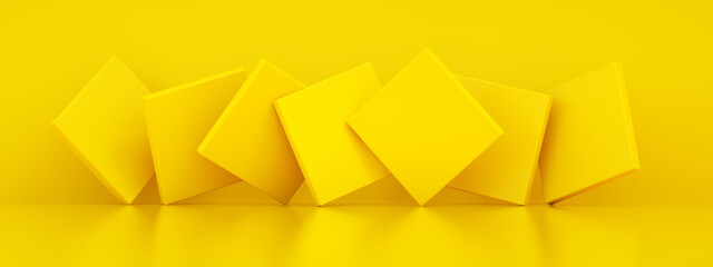 Abstract background with yellow geometric shapes, 3d rendering, panoramic image