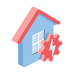 Home gear setting, electricity lightning. Vector 3d symbol, isometric, color web icons, new flat style. Creative design idea, concept for infographics.