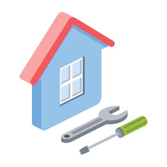 Home repair tools. Vector 3d symbol, isometric, color web icons, new flat style. Creative design idea, concept for infographics.