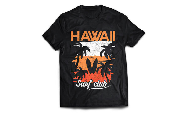 Hawaii surf club, summer beach t-shirt design