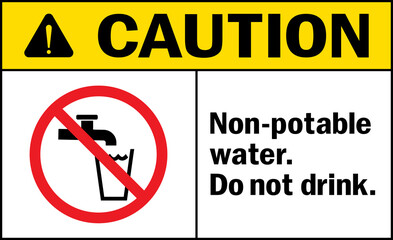 Non-potable water. Do not drink caution sign. Chemical signs and symbols.