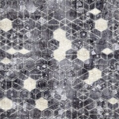 Seamless grungy hexagon pattern isometric geometry net print. High quality illustration. Minimal tech grid layout. Detailed intricate trendy graphic for surface design and print.