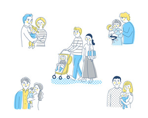 ５組の若い家族　セット