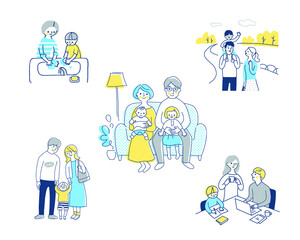 若い家族　ライフスタイルシーン　セット