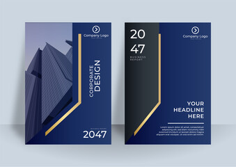 Blue gold corporate identity cover business vector design, Flyer brochure advertising abstract background, Leaflet Modern poster magazine layout template, Annual report for presentation.