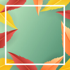 Autumn seasonal frame background  with autumn leaves and copy space for text isolated on green background , illustration Vector EPS 10