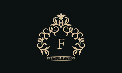 Premium linear logo with letter F. Elegant monogram company brand icon, boutique, heraldry.