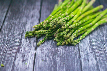 fresh asparagus on table