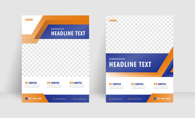 Blue color with orange accent flyer or brochure template, bold colors and solid pattern make the flyer Elegant, Clean and Modern.