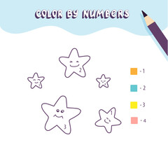 Coloring page with cute. Color by numbers. Educational kid game, drawing childrens activity, printable worksheet.