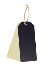 blank cardboard labels or tags with thin rope attached on white background