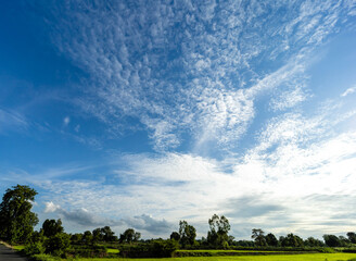 Beautiful blue sky background, white clouds covering thinly spread the sky