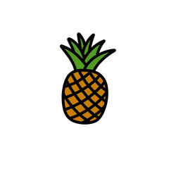pineapple doodle icon, vector color line illustration