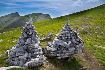  big cairn in mountain in Alps in Italy