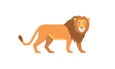 African native animal Lion (Panthera leo) side angle view, flat style vector illustration isolated on white background