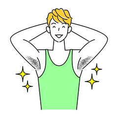自慢の体毛（わき毛）を見せている笑顔の可愛い男性 イラスト ベクター
